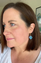 Load image into Gallery viewer, Leather/fabric drops - sky blue diamond