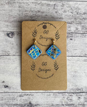 Load image into Gallery viewer, Leather/fabric drops - sky blue diamond