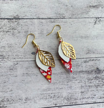 Load image into Gallery viewer, Fabric/leather/leaf earrings - red bloom