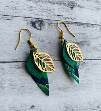 Load image into Gallery viewer, Fabric/leather/leaf earrings - peacock