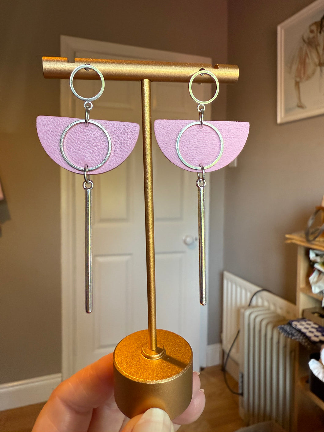 Pink Moon Leather Earrings