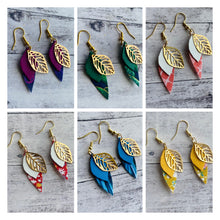 Load image into Gallery viewer, Fabric/leather/leaf earrings - peacock
