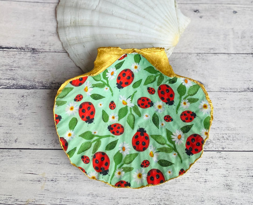 Scallop trinket dish - ladybird