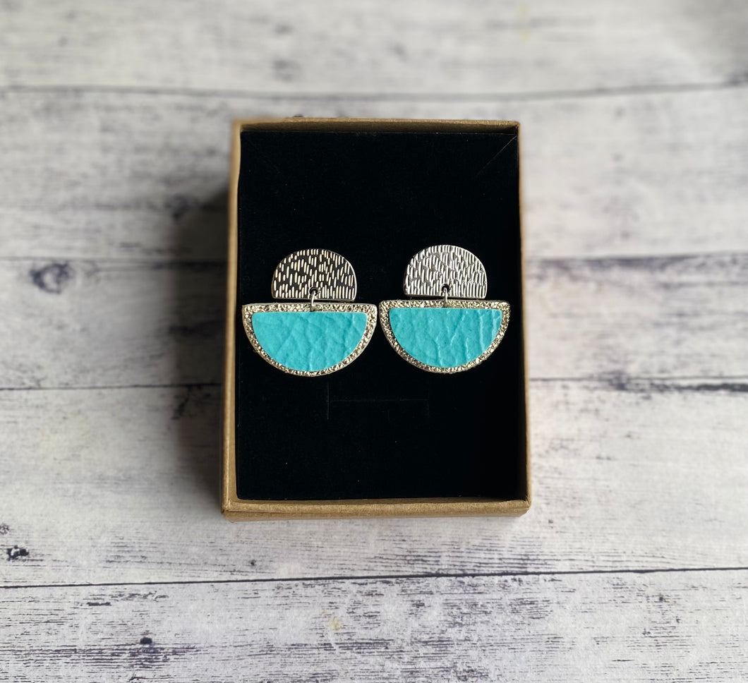 Leather - aqua & silver