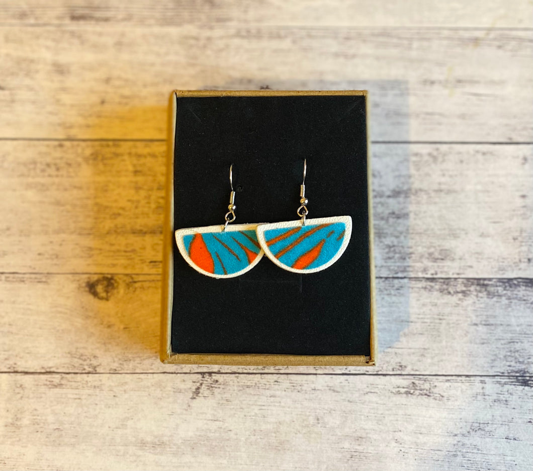 White/orange/teal earrings