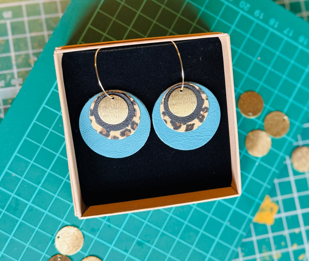 Blue Leopard Hoops