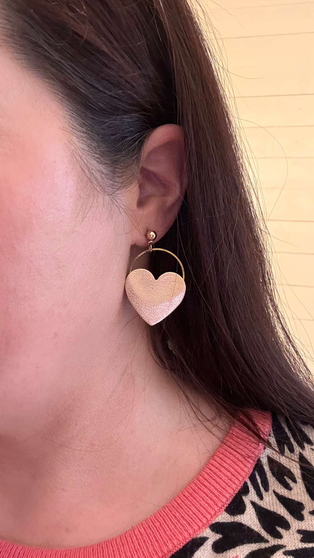 Soft pink leather heart earrings