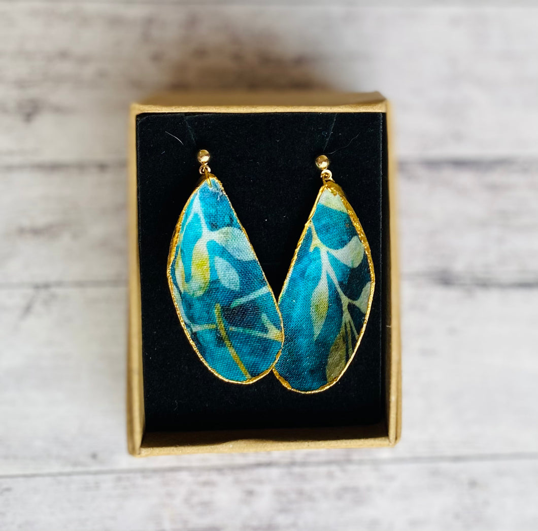 Shell earrings - botanical teal